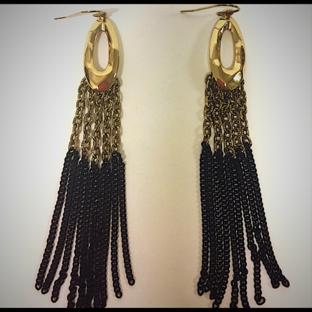Gold and Black Chain Linear Drop Earrings